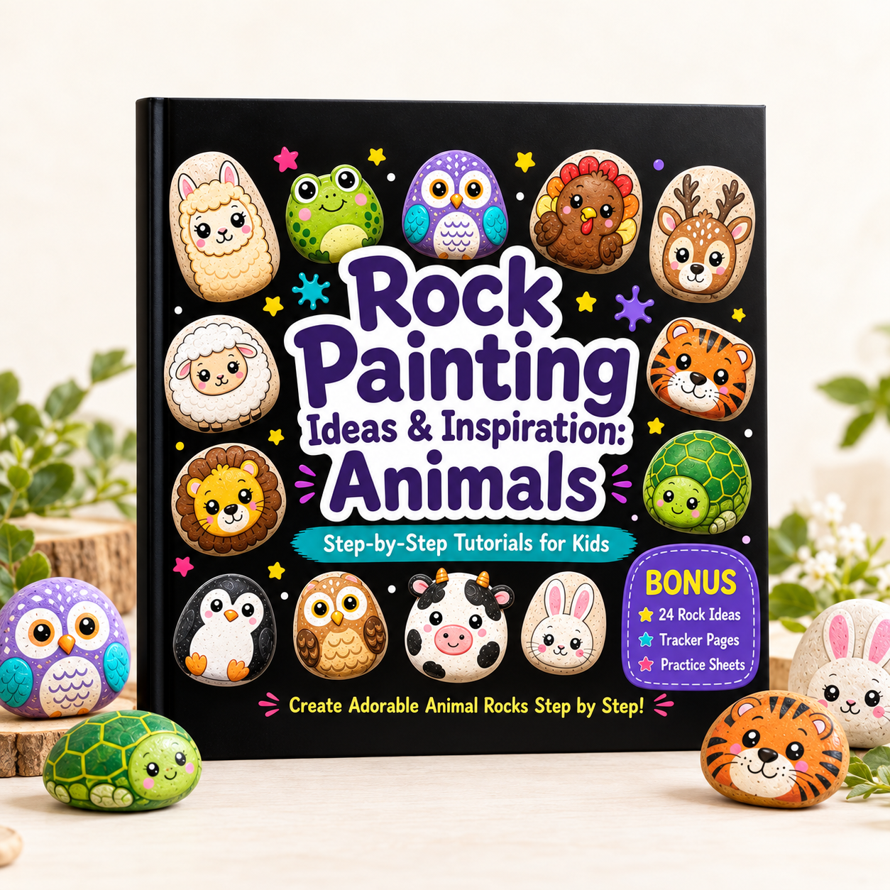 Rock Painting for Kids - Animal - Book Mock Up